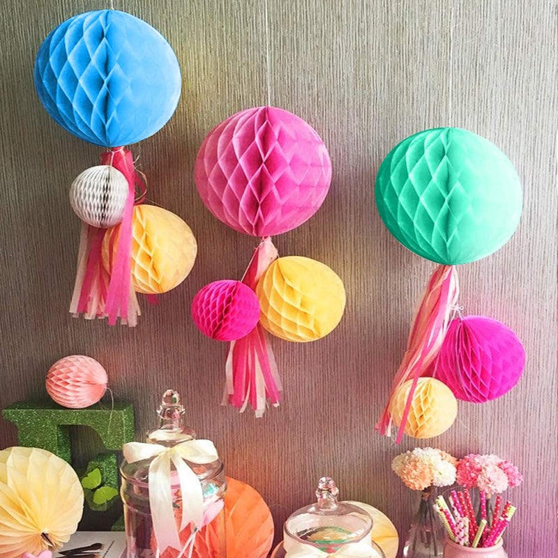 Binpeng Honeycomb Tissue Balls for Party Decoration - Set of 3 Blue Paper Fans (3pcs Colorful Honeycombs 6in) - Image 2